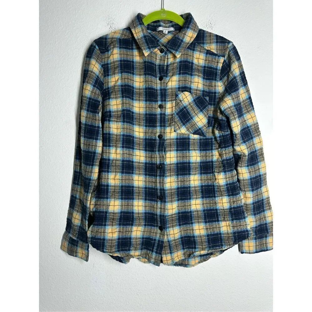 Acemi Women’s Plaid Button Down Shirt Long Sleeve Cotton Blend Size M